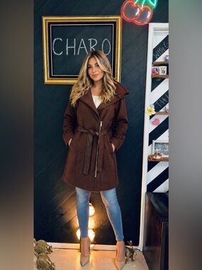 Kenneth Cole New York Brown Hooded Belted Trench Coat